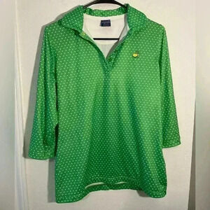Masters Peter Millar Green Quarter Sleeve White Polka Dotted Collared Top Sz M